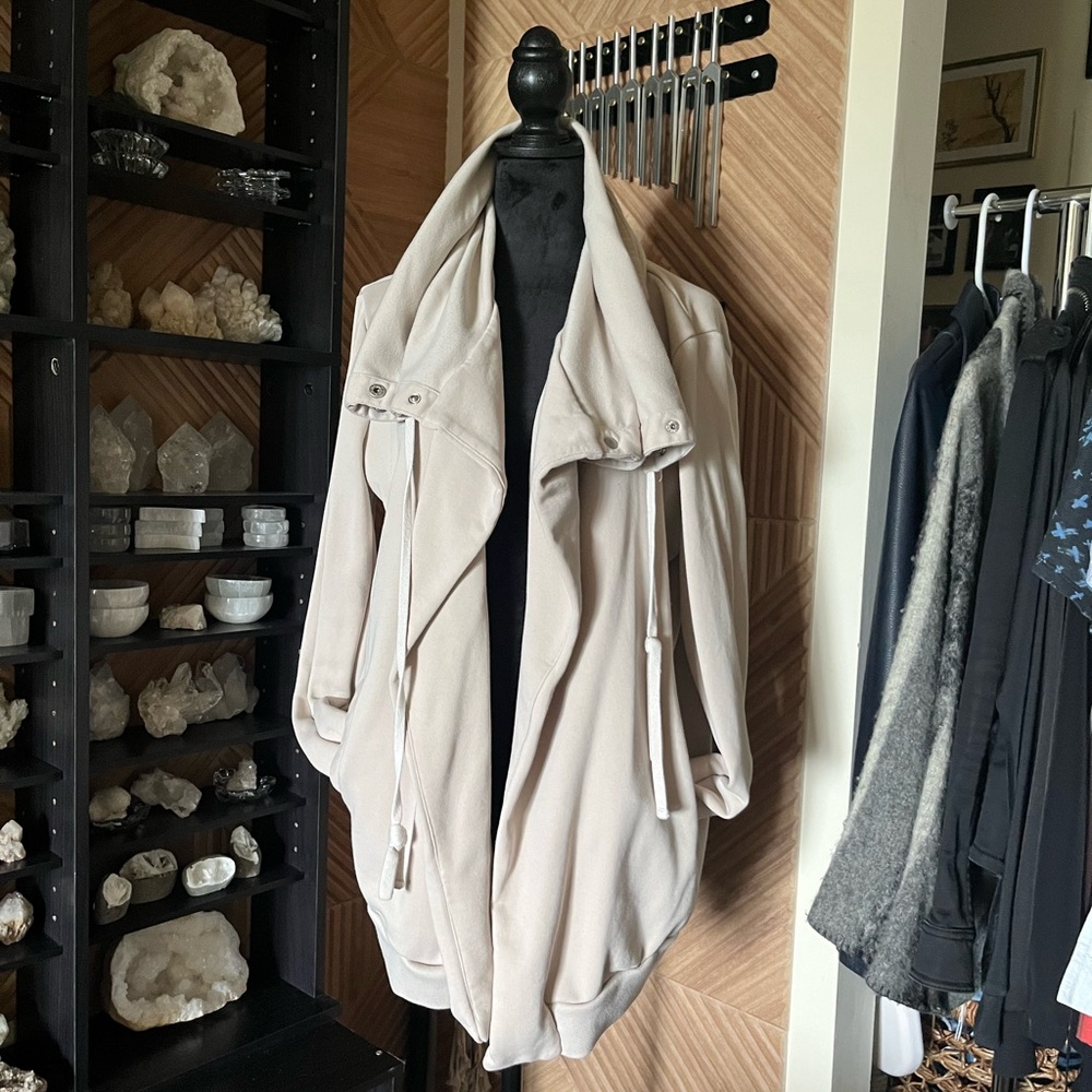 Flawless oversized comfy athliesure drapey open front button hoodie in cream